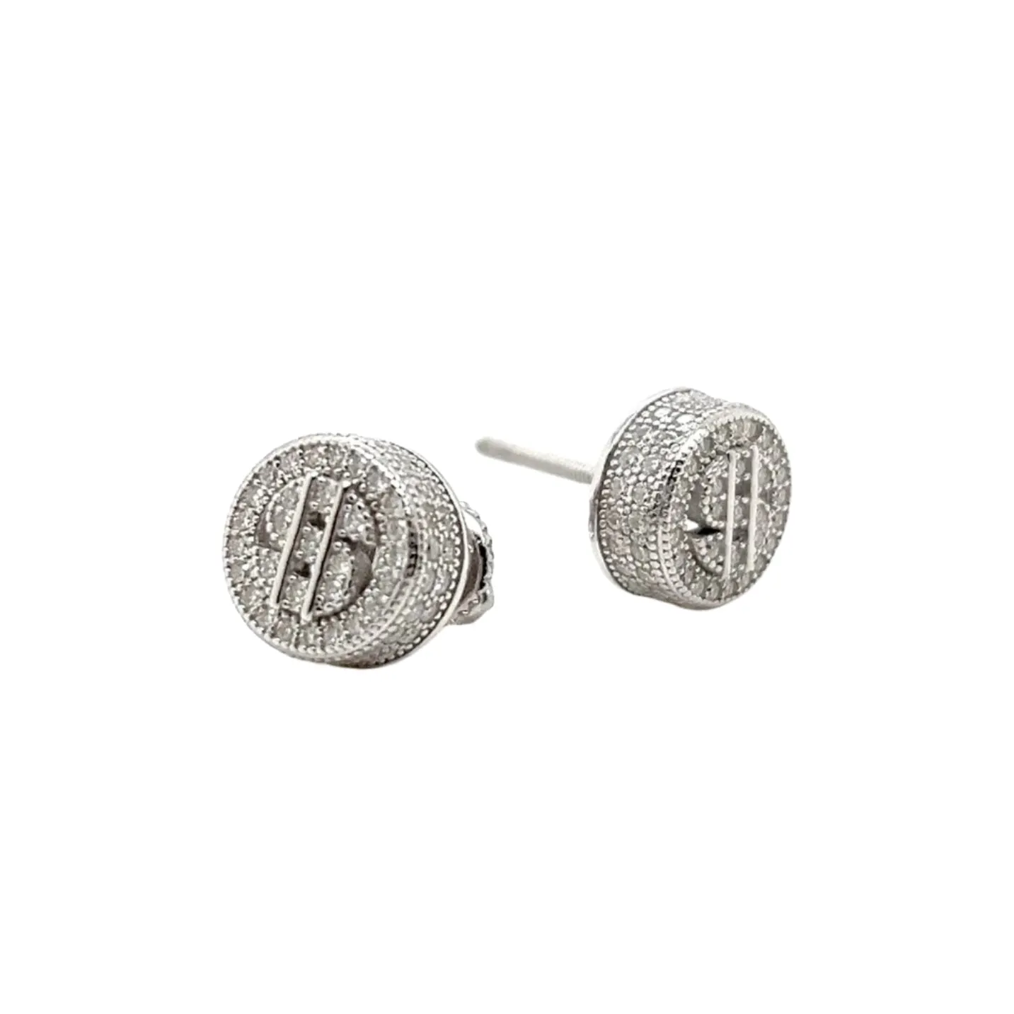 $ Dollar Sign Money Screw Silver Lab-Created Moissanite Earrings - M205749
