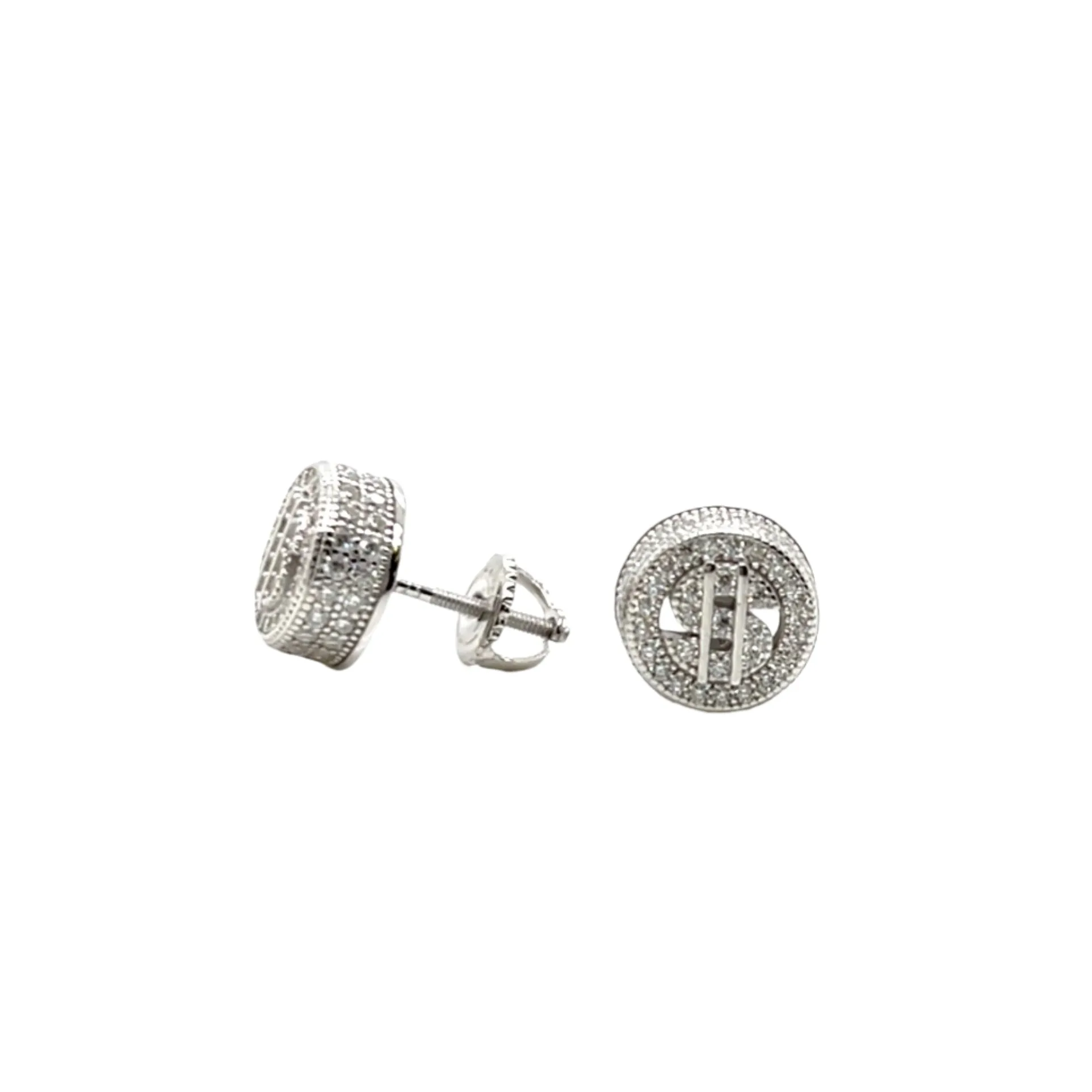 $ Dollar Sign Money Screw Silver Lab-Created Moissanite Earrings - M205749
