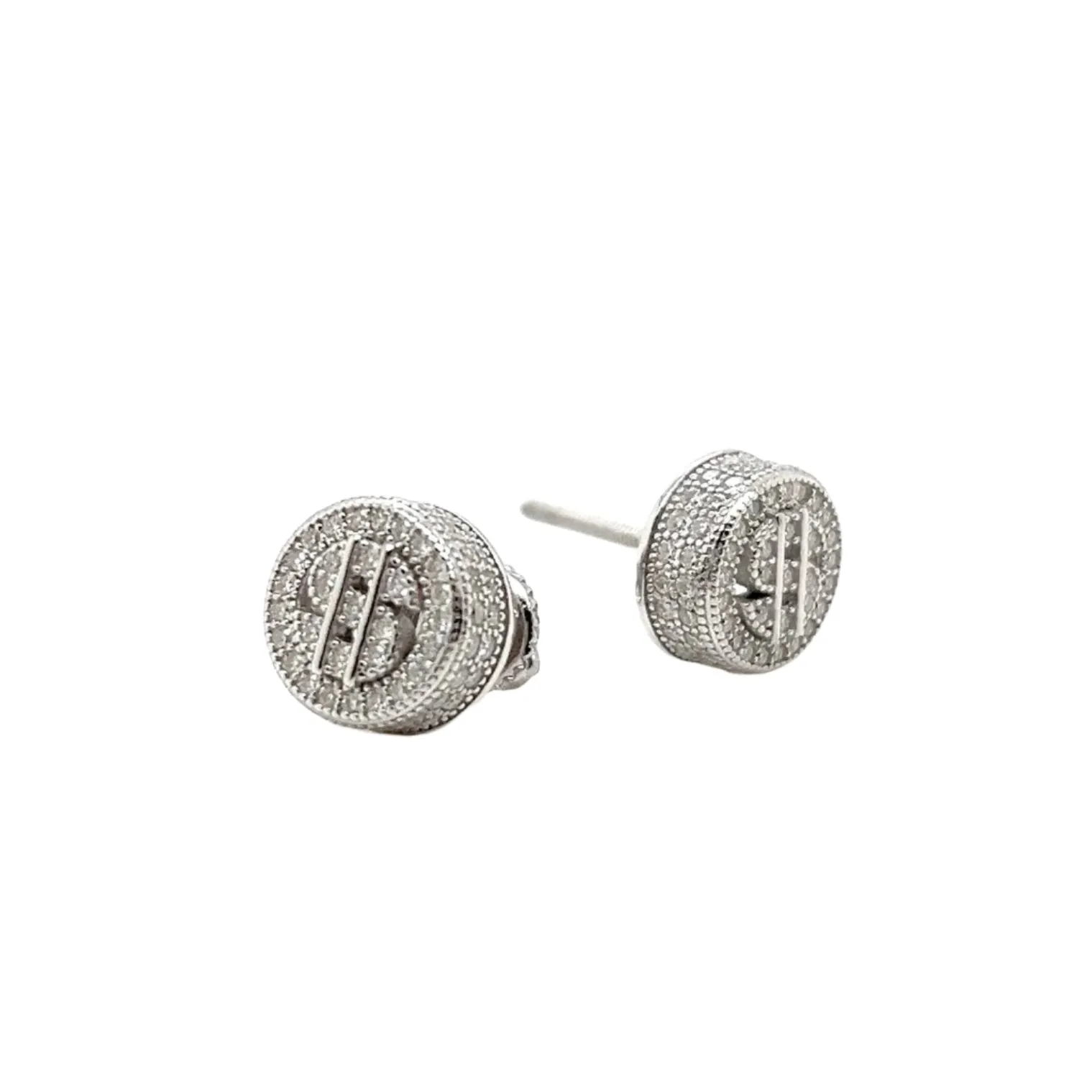 $ Dollar Sign Money Screw Silver Lab-Created Moissanite Earrings - M205749