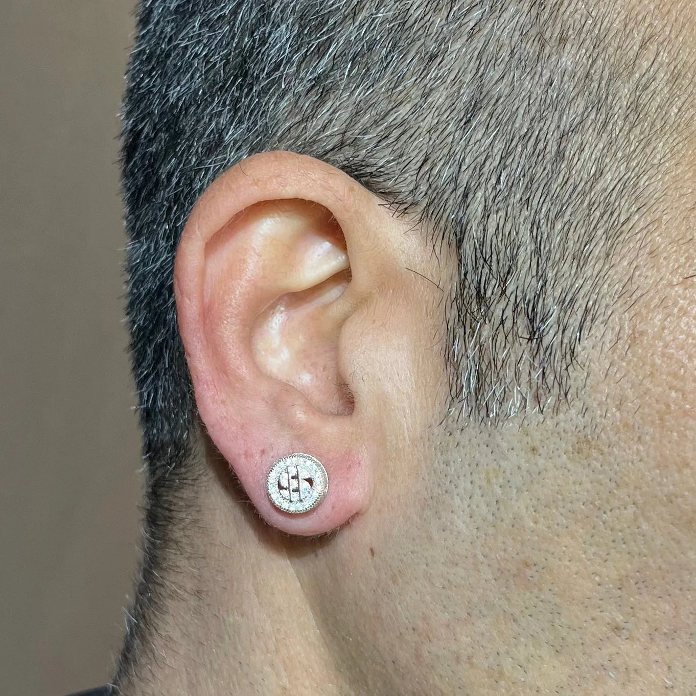 $ Dollar Sign Money Screw Silver Lab-Created Moissanite Earrings - M205749