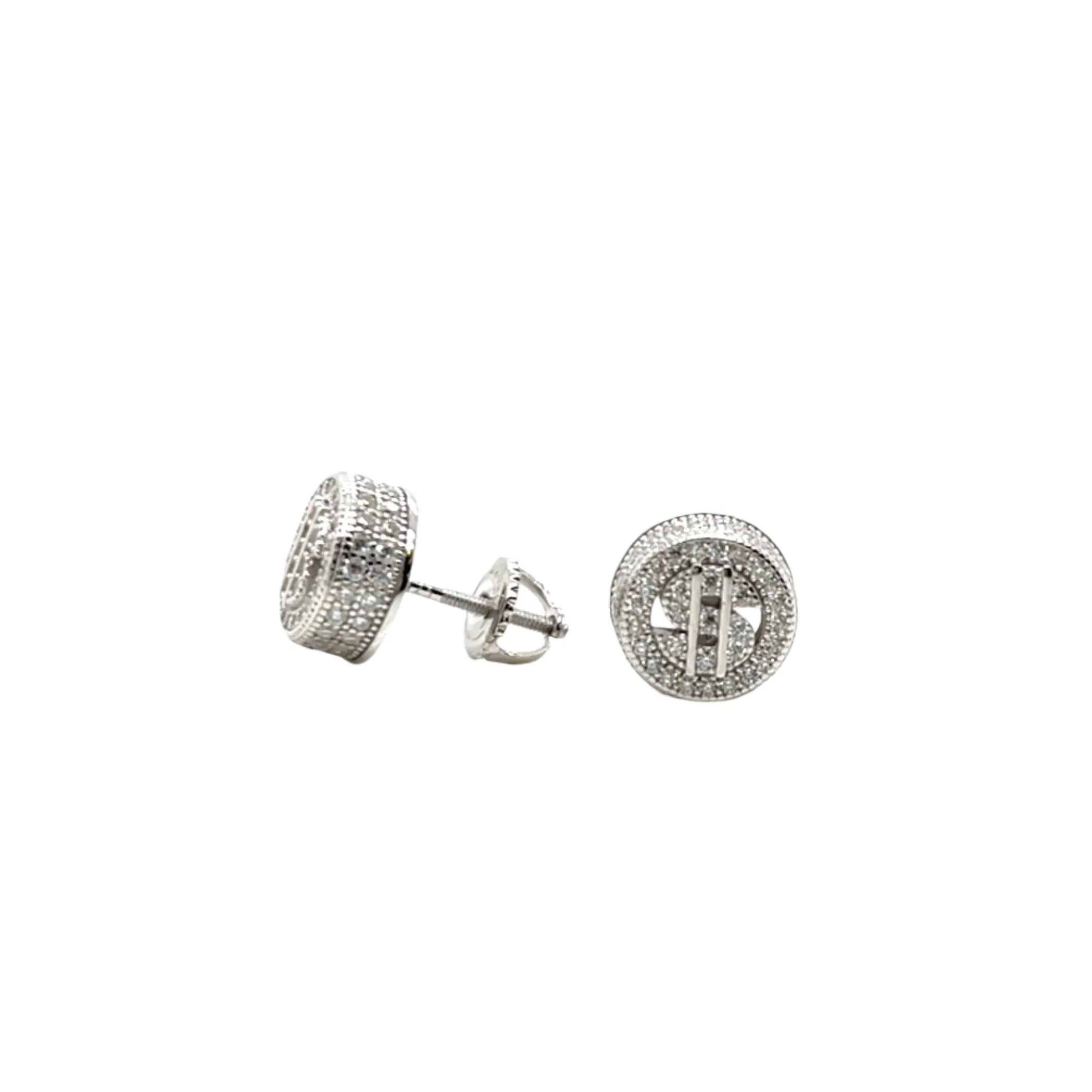$ Dollar Sign Money Screw Silver Lab-Created Moissanite Earrings - M205749