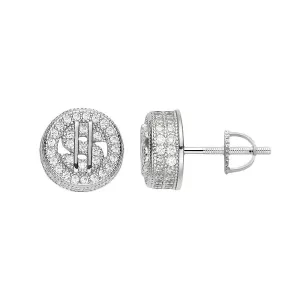 $ Dollar Sign Money Screw Silver Lab-Created Moissanite Earrings - M205749