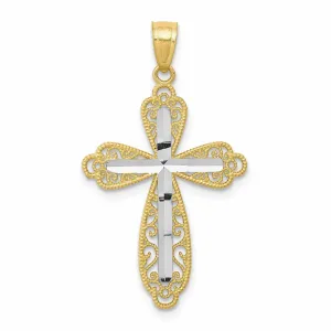 10k Yellow Gold Rhodium Polished Cross Pendant