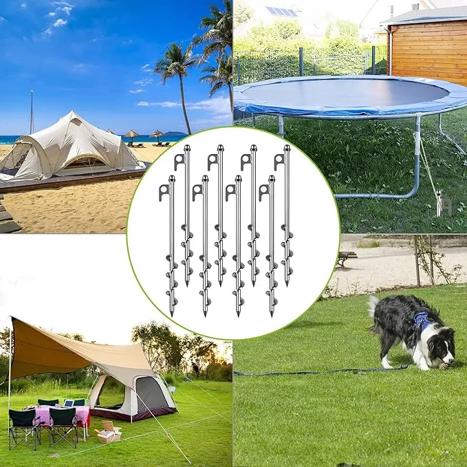 12 Inch Ground Anchors, 8 Pcs Heavy Duty Tent Stakes, Easy to Install and Reusable, for Camping Tents, Trampolines, Sheds, Swing Sets, Securing Animals