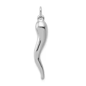 14k White Gold Polished Finish 3-D Italian Horn Charm Pendant