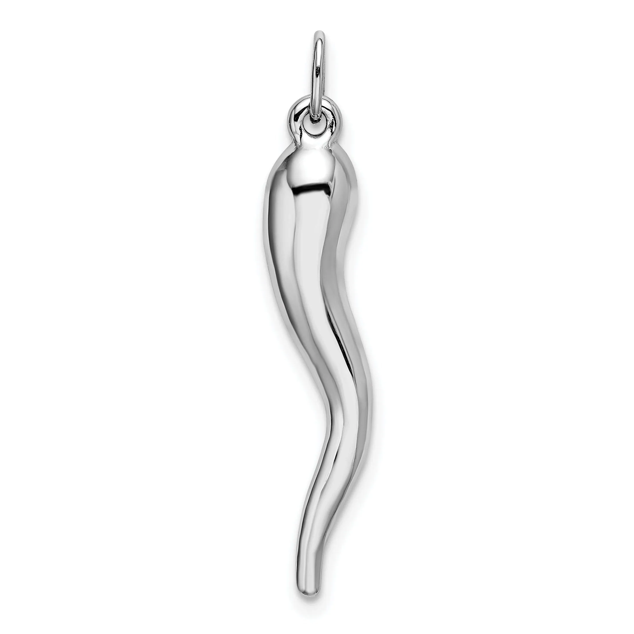 14k White Gold Polished Finish 3-D Italian Horn Charm Pendant