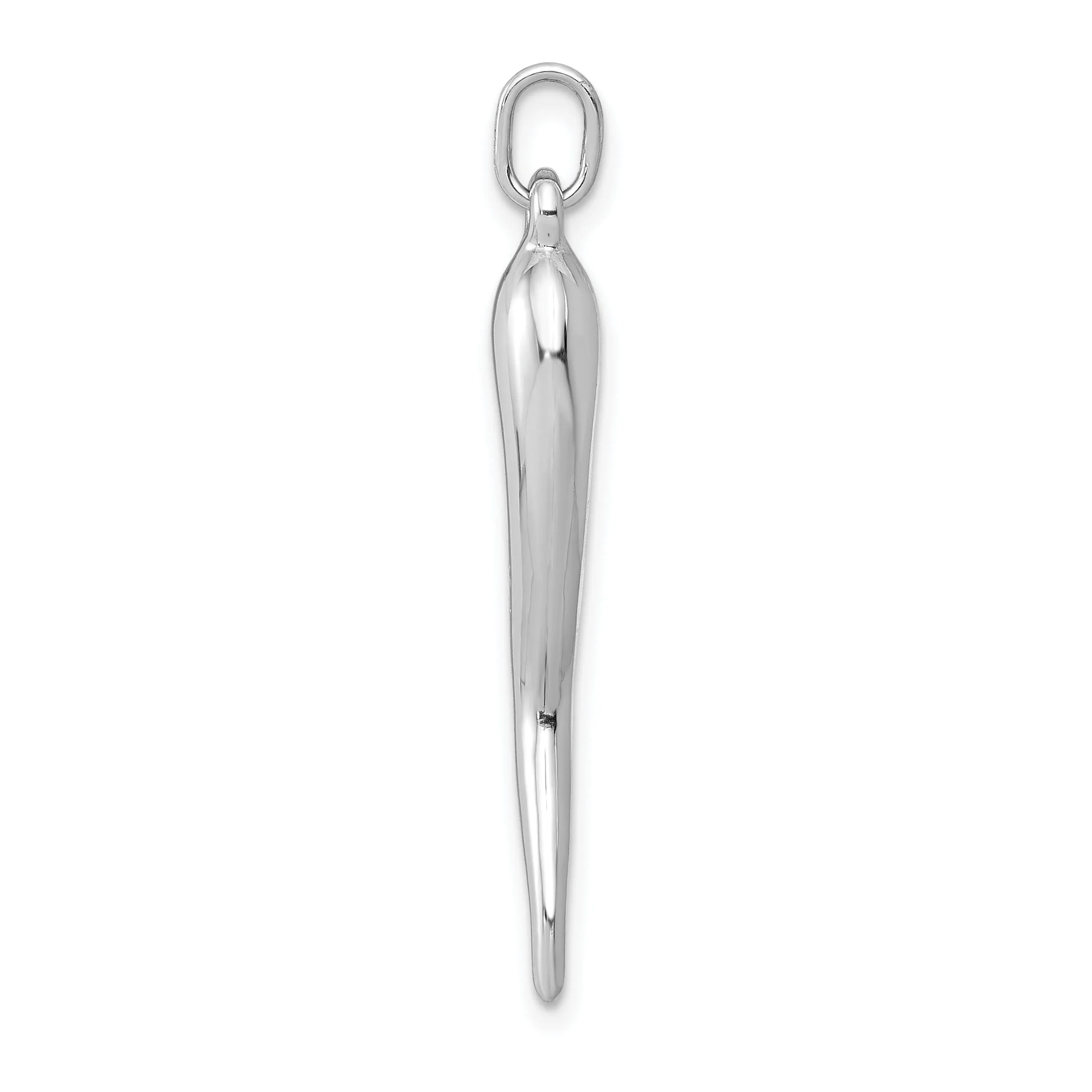 14k White Gold Polished Finish 3-D Italian Horn Charm Pendant