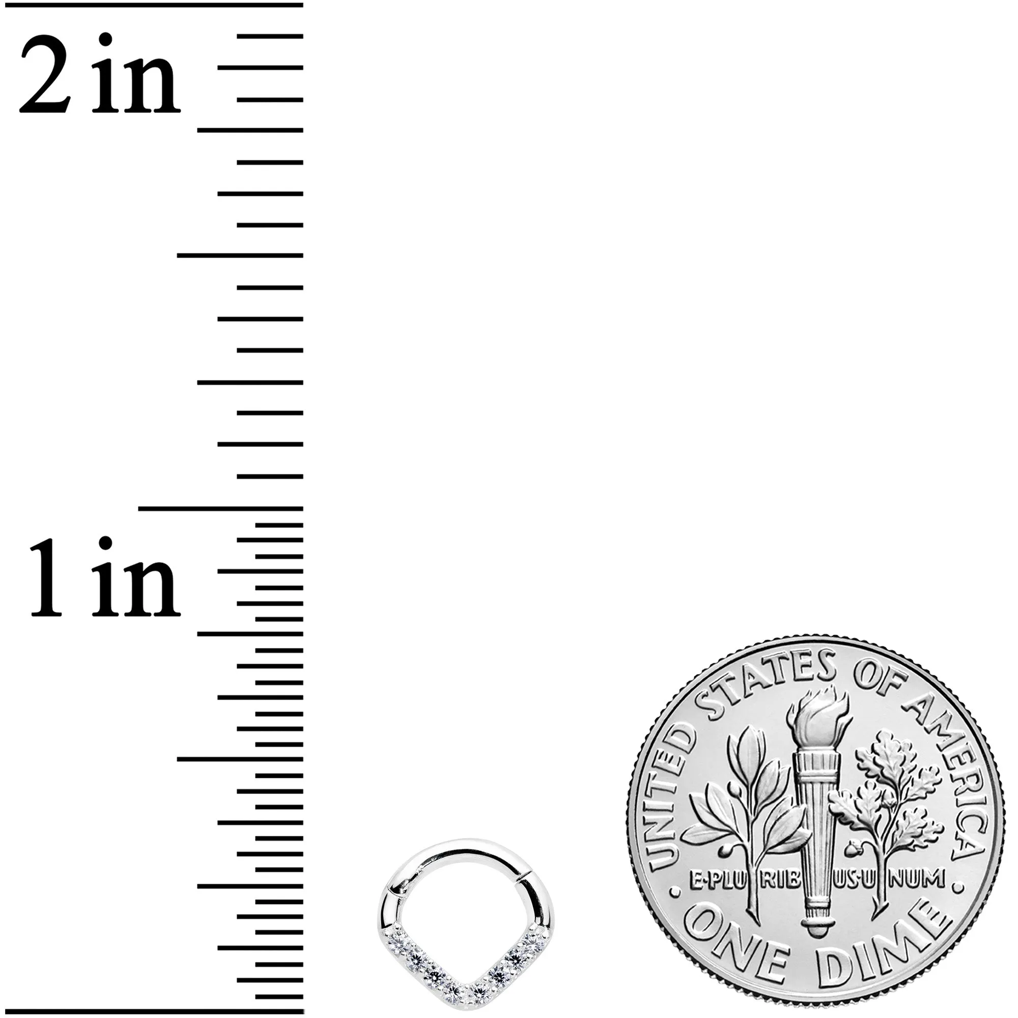 16 Gauge 1/4 14k White Gold Clear CZ Gem Chevron Hinged Segment Ring