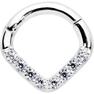 16 Gauge 1/4 14k White Gold Clear CZ Gem Chevron Hinged Segment Ring