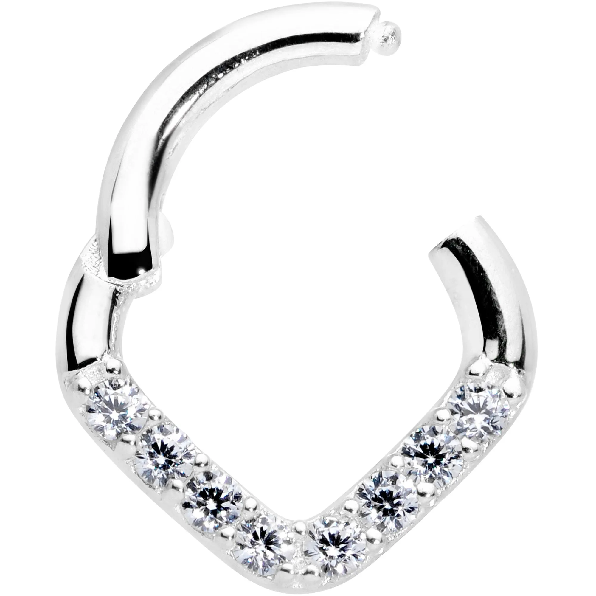 16 Gauge 1/4 14k White Gold Clear CZ Gem Chevron Hinged Segment Ring