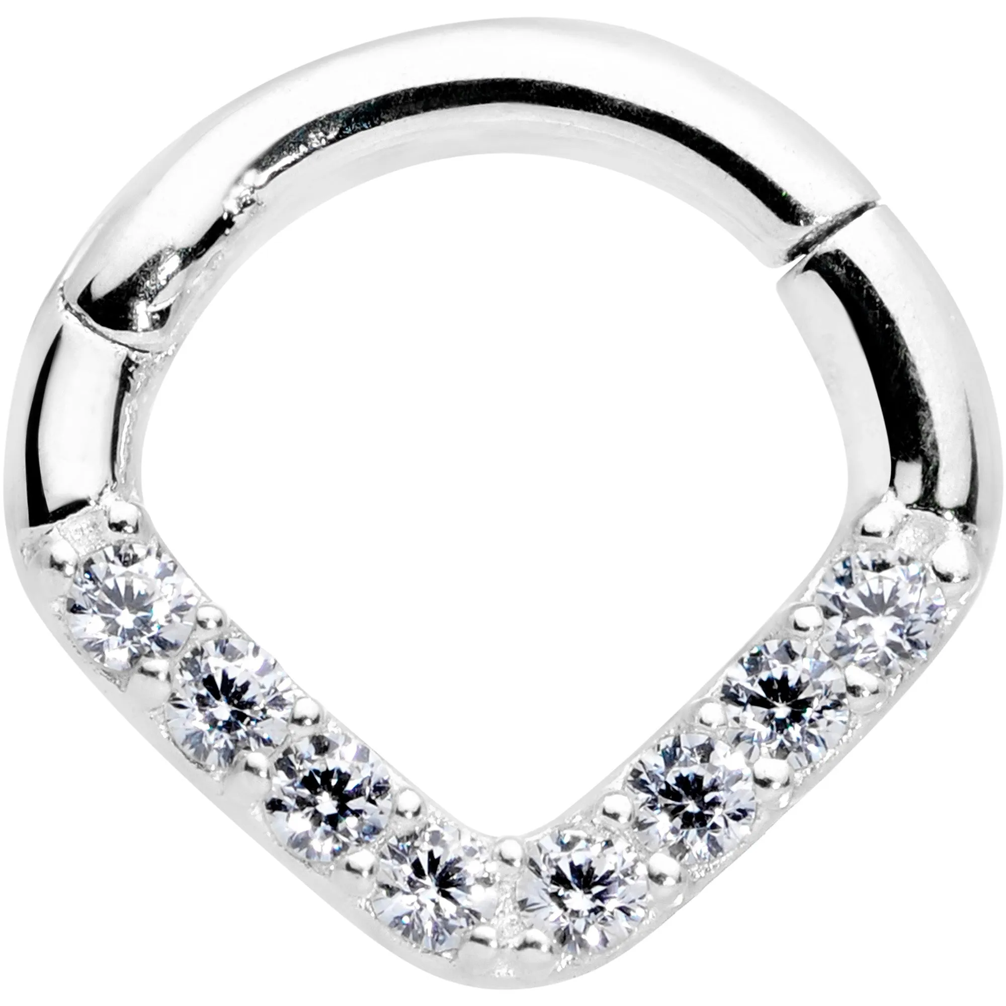 16 Gauge 1/4 14k White Gold Clear CZ Gem Chevron Hinged Segment Ring