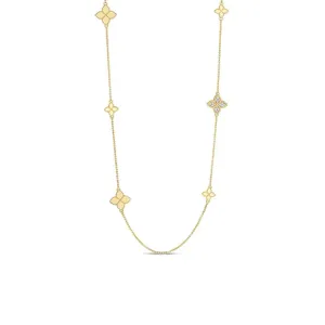 18K Yellow Gold Roberto Coin Princess Cut Diamond Flower Necklace