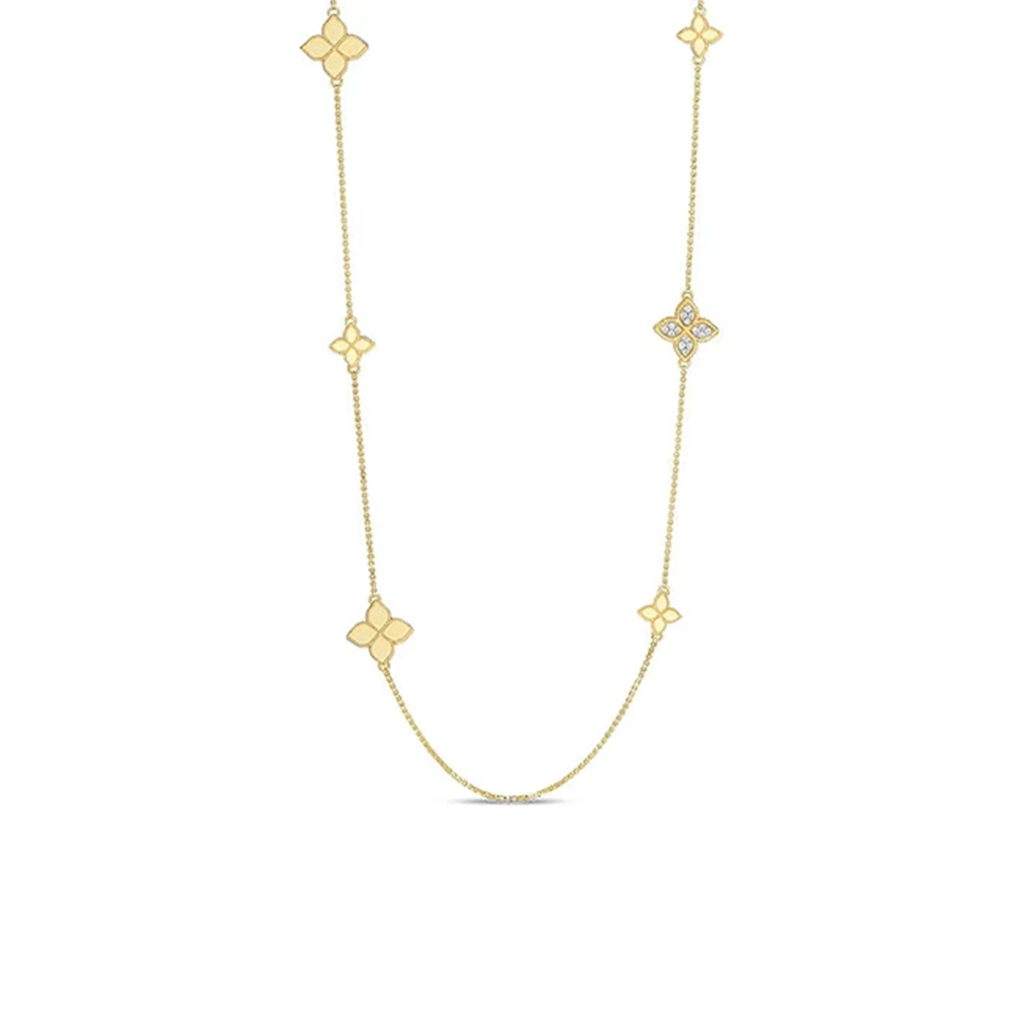 18K Yellow Gold Roberto Coin Princess Cut Diamond Flower Necklace