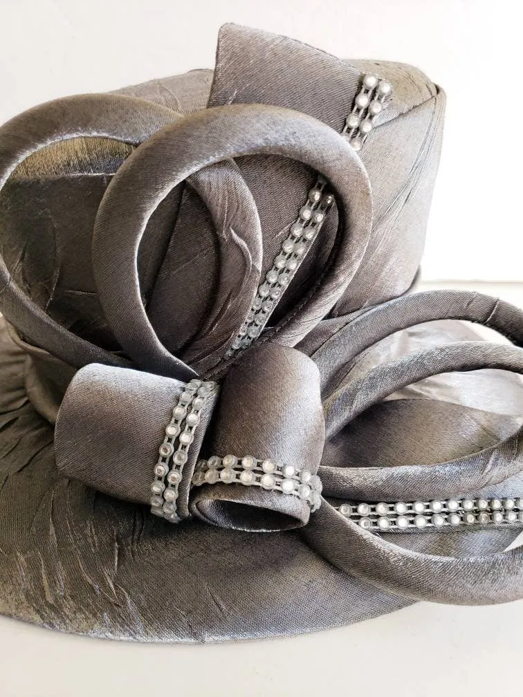 1990s Metallic Silver Costume Hat Wide Brimmed Top Hat / 90s Gray Silk Tall Crown Cosplay Fantasy Church Hat Options! New York
