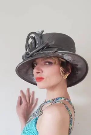 1990s Metallic Silver Costume Hat Wide Brimmed Top Hat / 90s Gray Silk Tall Crown Cosplay Fantasy Church Hat Options! New York
