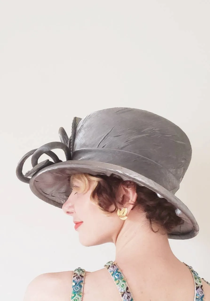 1990s Metallic Silver Costume Hat Wide Brimmed Top Hat / 90s Gray Silk Tall Crown Cosplay Fantasy Church Hat Options! New York