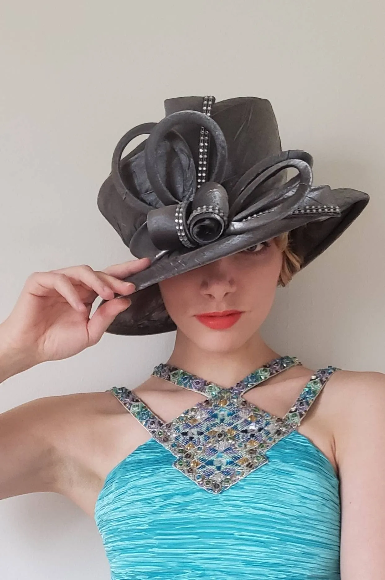 1990s Metallic Silver Costume Hat Wide Brimmed Top Hat / 90s Gray Silk Tall Crown Cosplay Fantasy Church Hat Options! New York