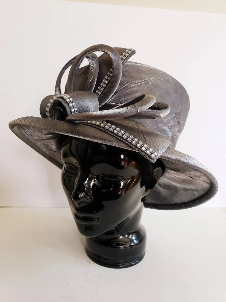 1990s Metallic Silver Costume Hat Wide Brimmed Top Hat / 90s Gray Silk Tall Crown Cosplay Fantasy Church Hat Options! New York
