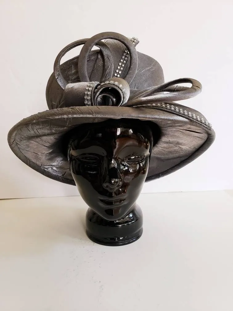 1990s Metallic Silver Costume Hat Wide Brimmed Top Hat / 90s Gray Silk Tall Crown Cosplay Fantasy Church Hat Options! New York