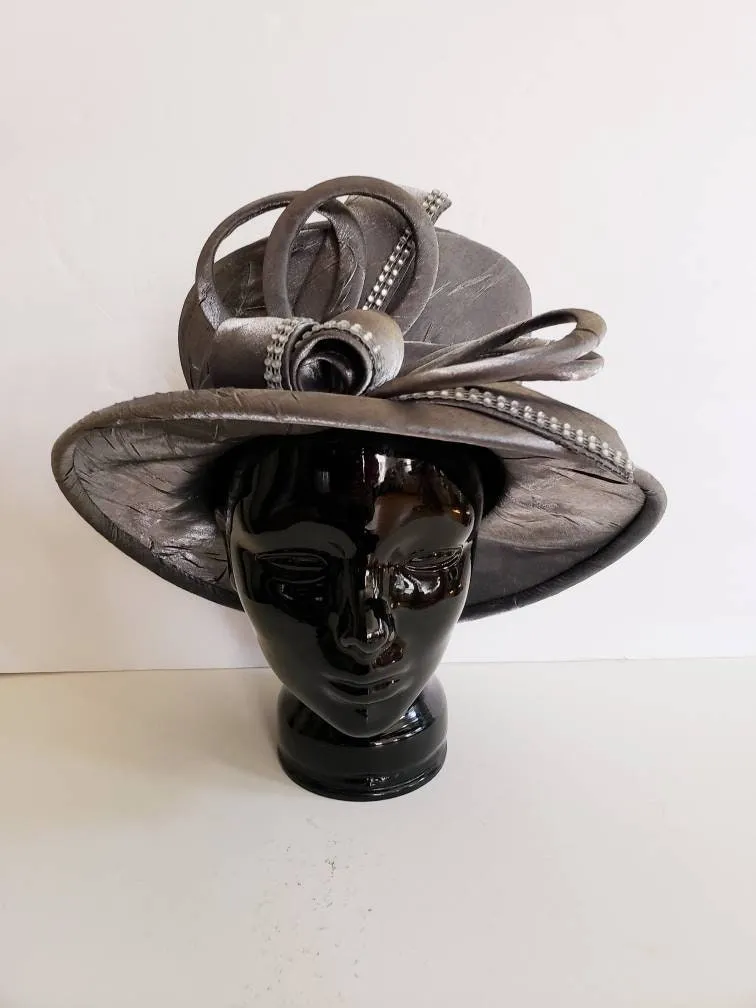 1990s Metallic Silver Costume Hat Wide Brimmed Top Hat / 90s Gray Silk Tall Crown Cosplay Fantasy Church Hat Options! New York