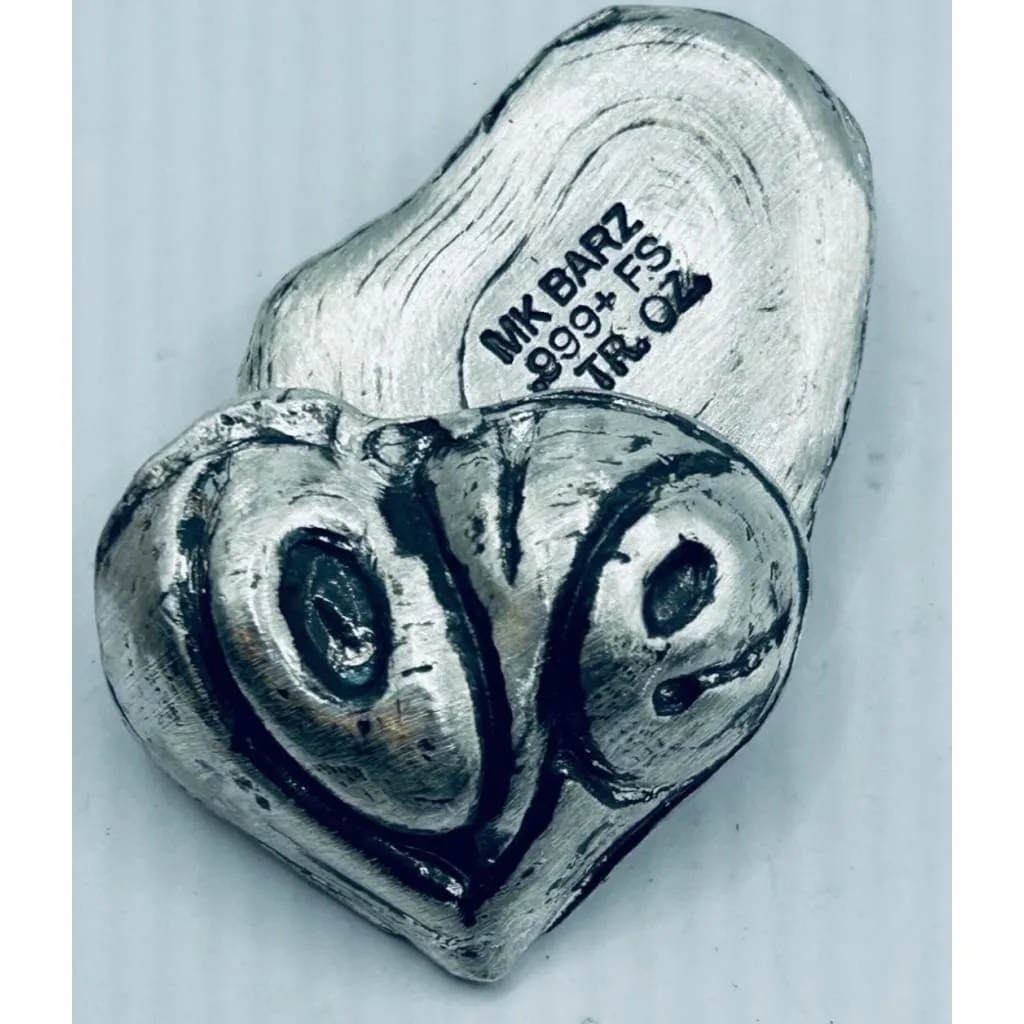 2 Oz MK BarZ "Retro Love Heart" Hand Poured .999 FS