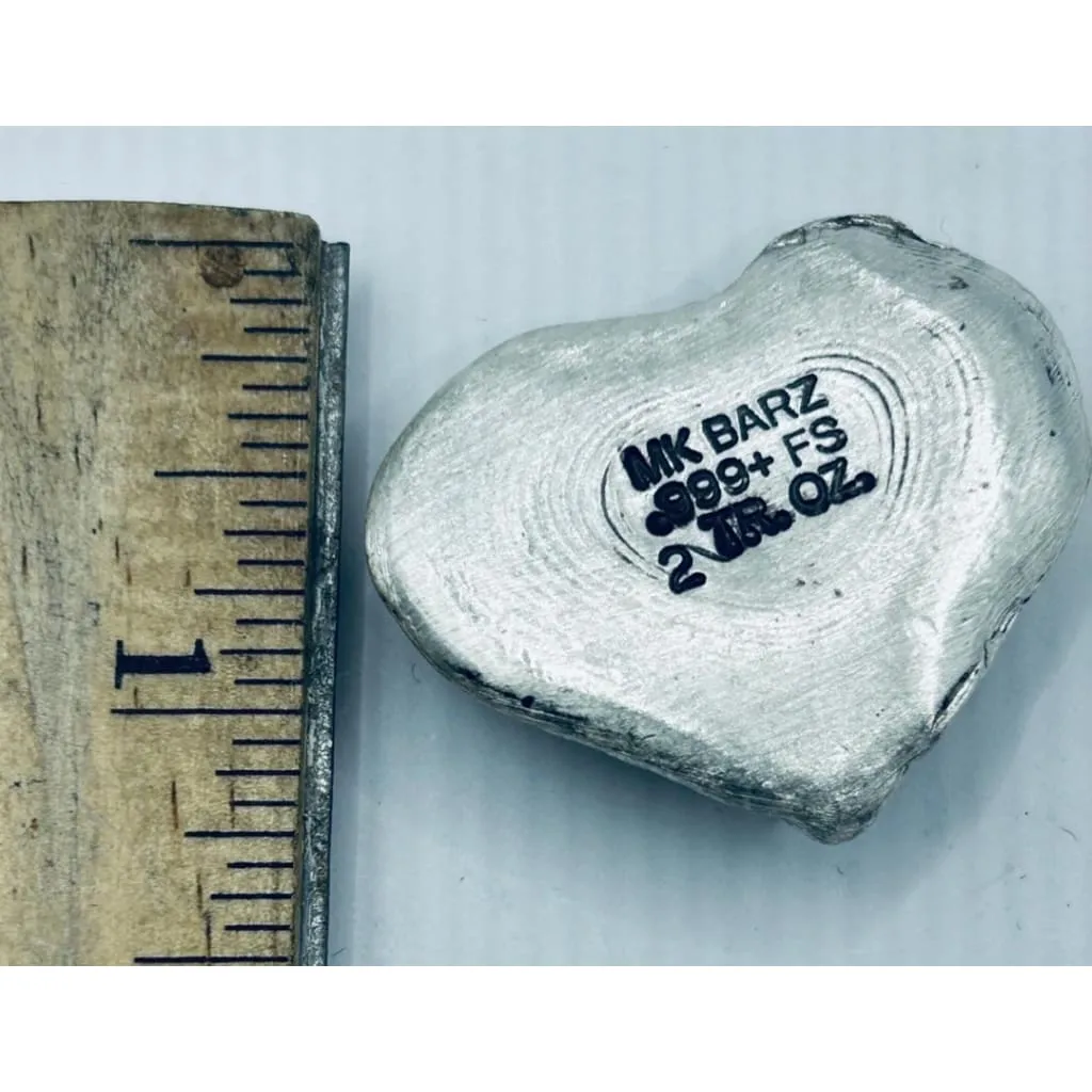 2 Oz MK BarZ "Retro Love Heart" Hand Poured .999 FS
