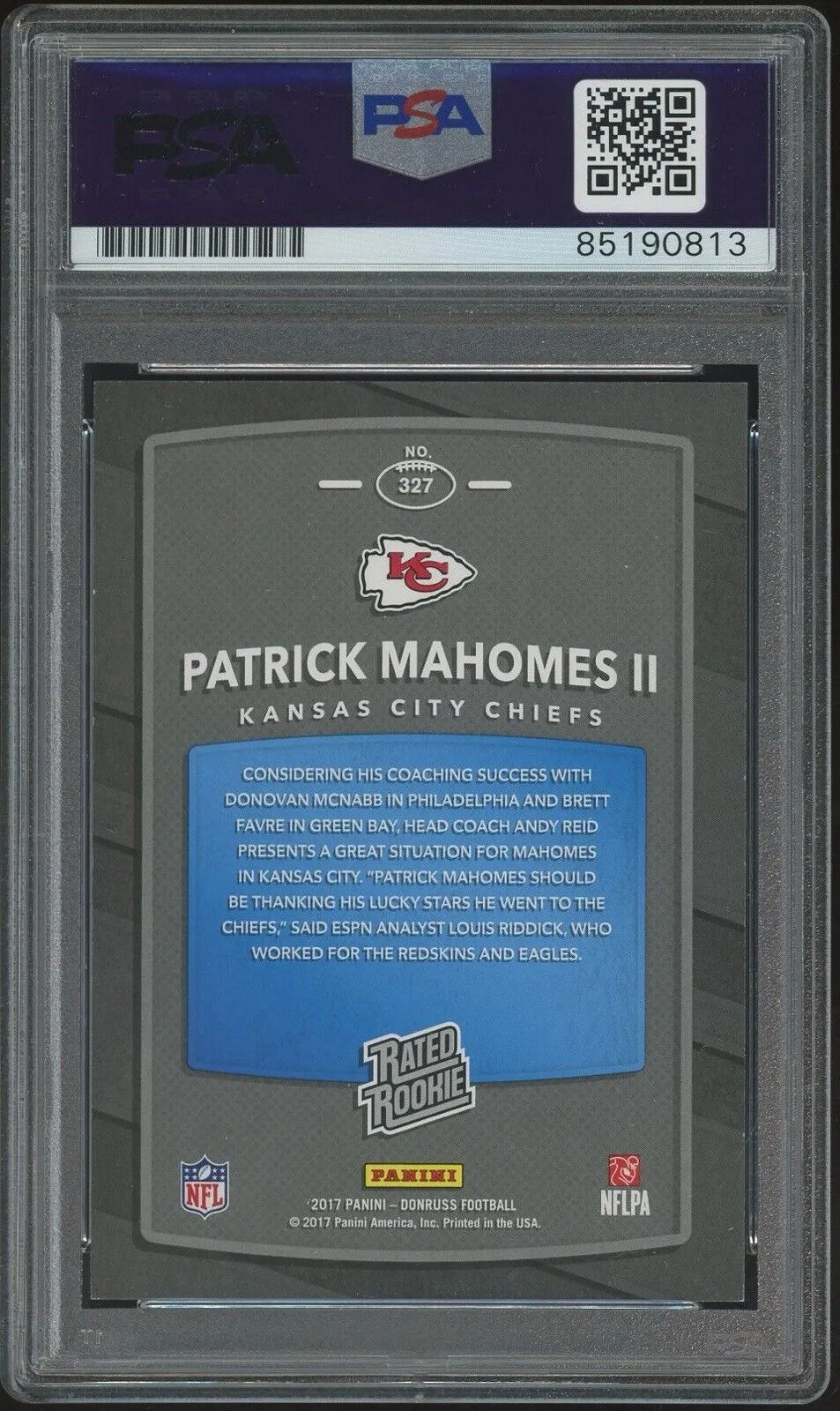 2017 Donruss Rated Rookie Patrick Mahomes RC Yellow Ink PSA/DNA Auto GEM MINT 10