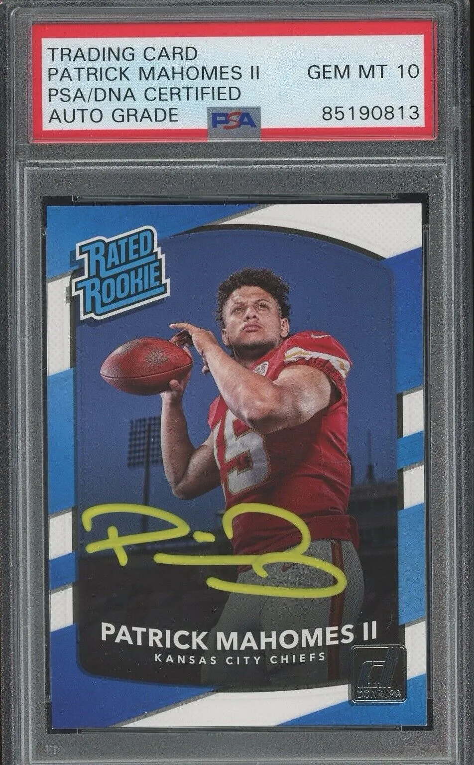 2017 Donruss Rated Rookie Patrick Mahomes RC Yellow Ink PSA/DNA Auto GEM MINT 10