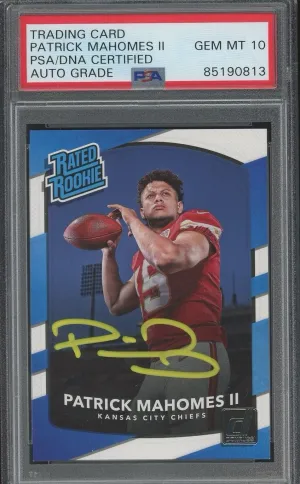2017 Donruss Rated Rookie Patrick Mahomes RC Yellow Ink PSA/DNA Auto GEM MINT 10