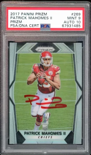2017 Panini Prizm Silver # 296 Patrick Mahomes RC Rookie Red Ink PSA 9/10 Auto