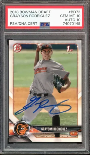 2018 Bowman Draft #BDC73 Grayson Rodriguez RC Rookie PSA 10/10 Auto GEM MINT