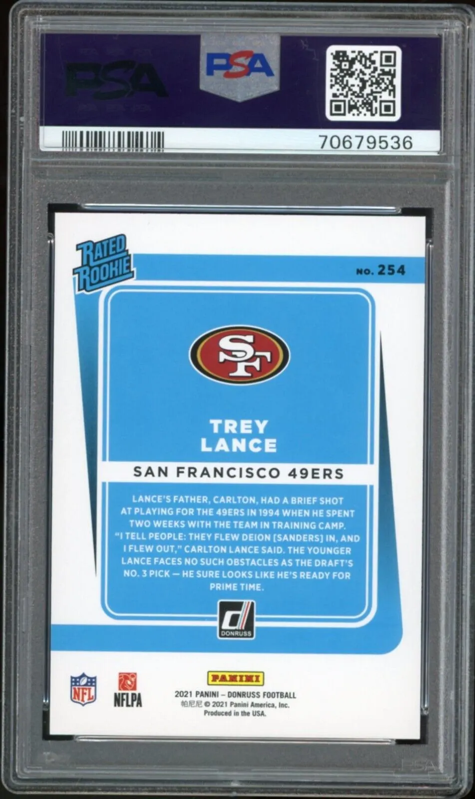 2021 Panini Donruss #254 Rated Rookie Trey Lance 49ers PSA GEM MINT 10