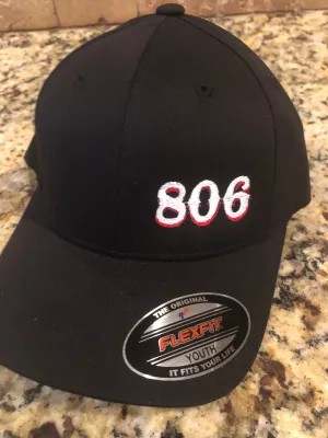 806 Black Flex Fit YOUTH hat Retro Logo White 806 Red Skull