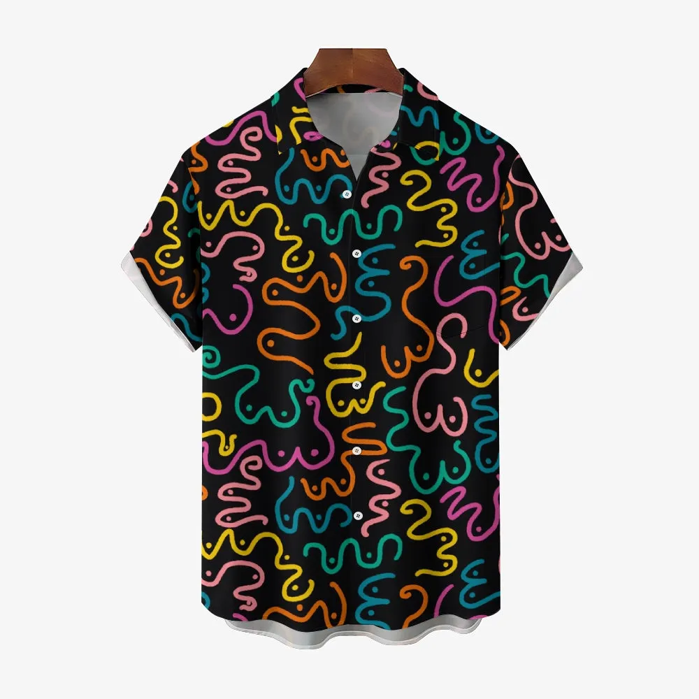 Abstract Print Casual Short Sleeve Shirt 2404001264