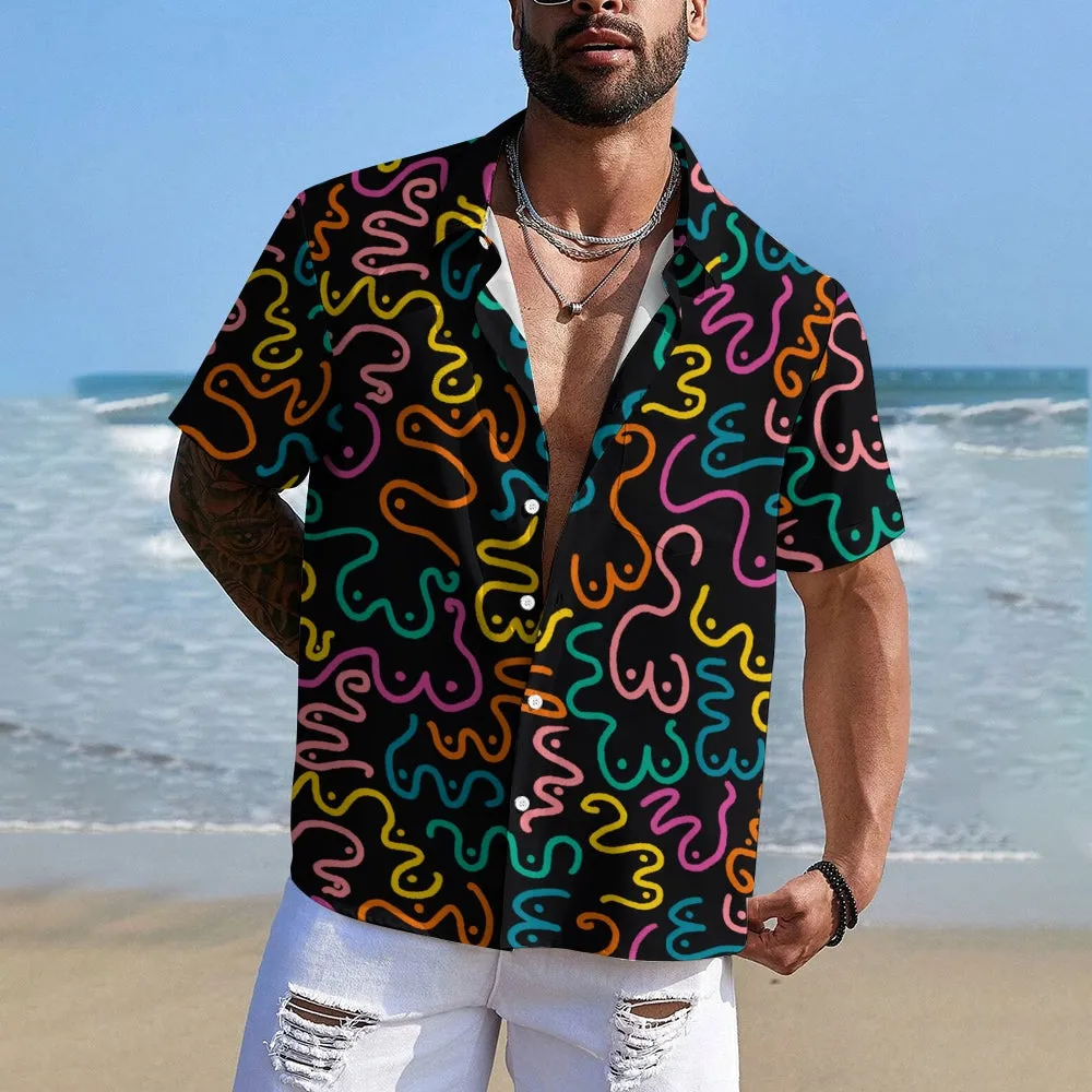 Abstract Print Casual Short Sleeve Shirt 2404001264