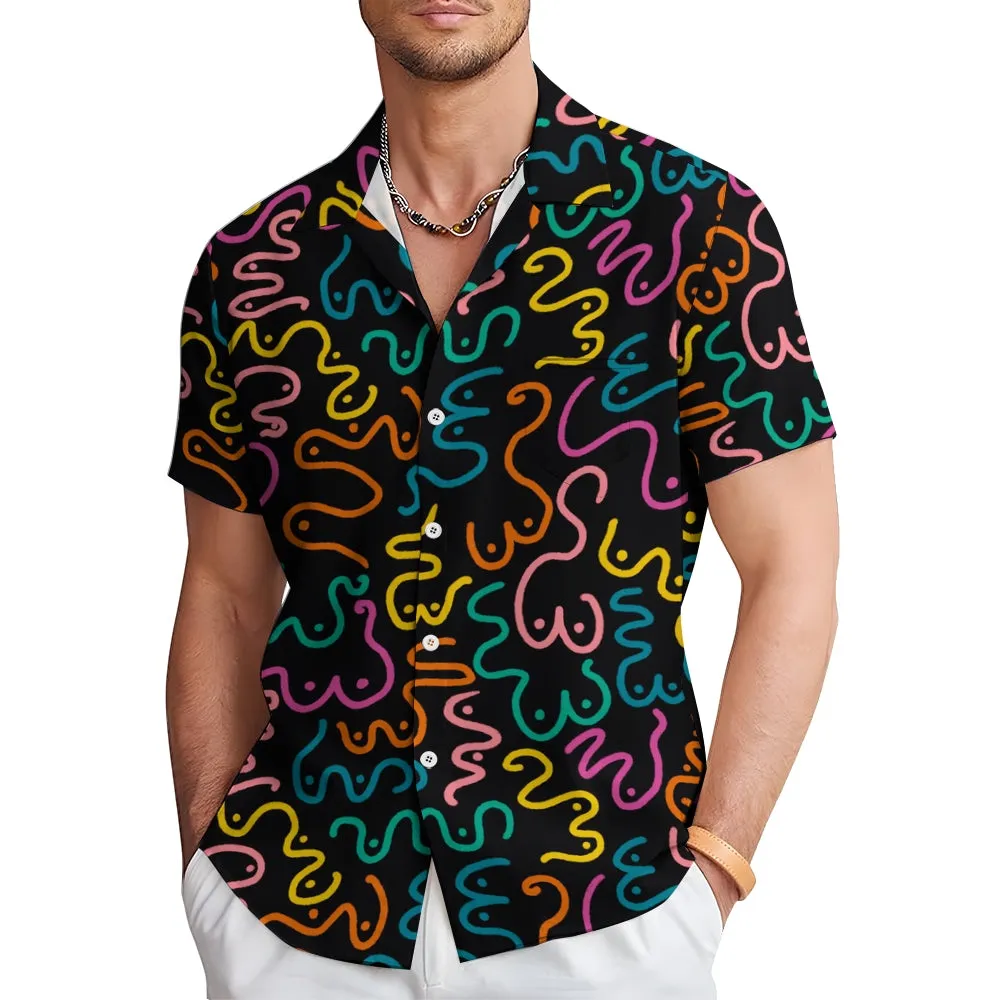 Abstract Print Casual Short Sleeve Shirt 2404001264