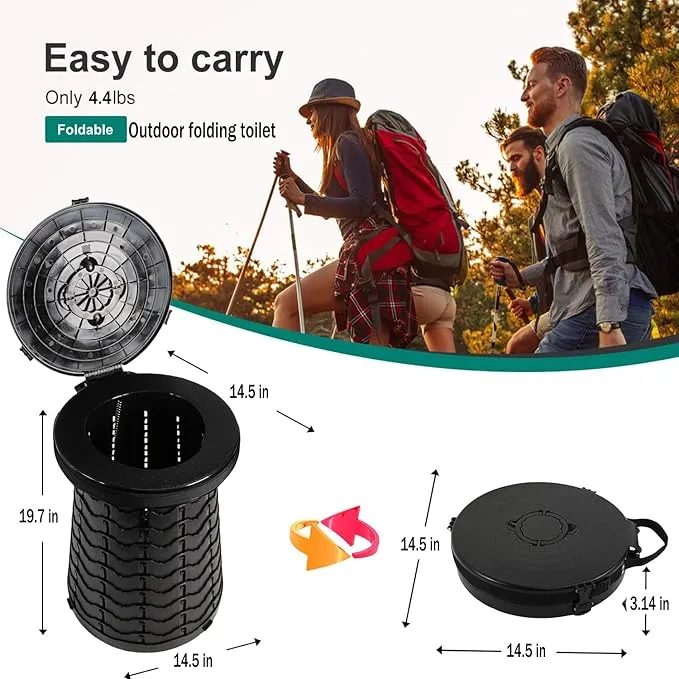 ALEVMOOM 19.7" XXL Portable Toilet for Camping 3-in-1 Travel Stool with Lid Adjustable Waterproof Foldable Collapsible 880Lbs Load Capacity for Traffic Jam/Fishing/Hunting/Hiking/Boating