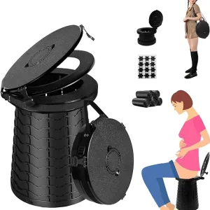 ALEVMOOM 19.7" XXL Portable Toilet for Camping 3-in-1 Travel Stool with Lid Adjustable Waterproof Foldable Collapsible 880Lbs Load Capacity for Traffic Jam/Fishing/Hunting/Hiking/Boating