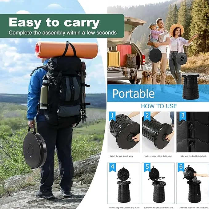 ALEVMOOM 19.7" XXL Portable Toilet for Camping 3-in-1 Travel Stool with Lid Adjustable Waterproof Foldable Collapsible 880Lbs Load Capacity for Traffic Jam/Fishing/Hunting/Hiking/Boating