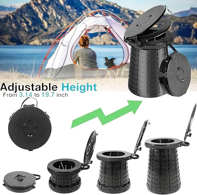 ALEVMOOM 19.7" XXL Portable Toilet for Camping 3-in-1 Travel Stool with Lid Adjustable Waterproof Foldable Collapsible 880Lbs Load Capacity for Traffic Jam/Fishing/Hunting/Hiking/Boating