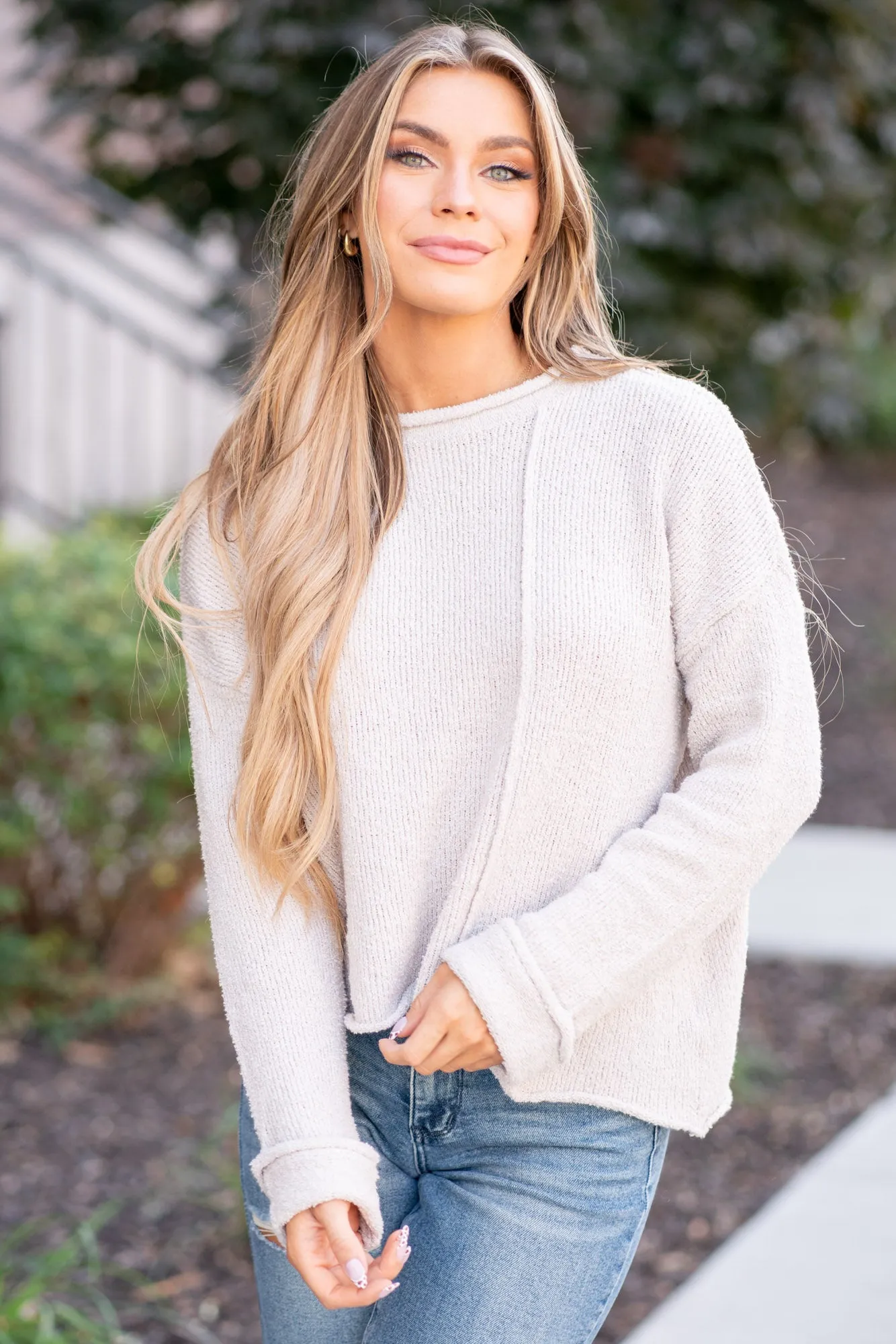 Asymmetric Hem Drop Shoulder Sweater