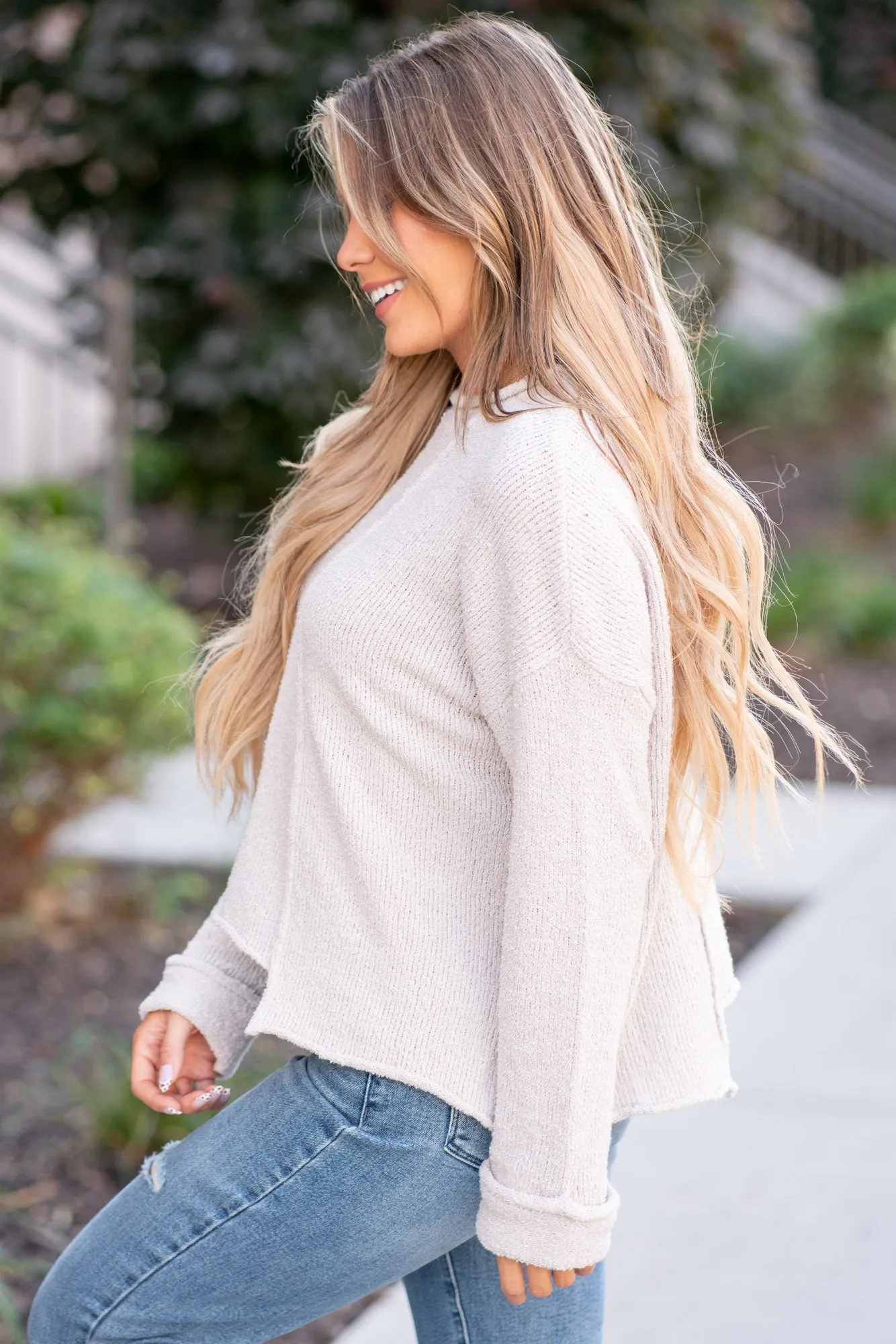 Asymmetric Hem Drop Shoulder Sweater