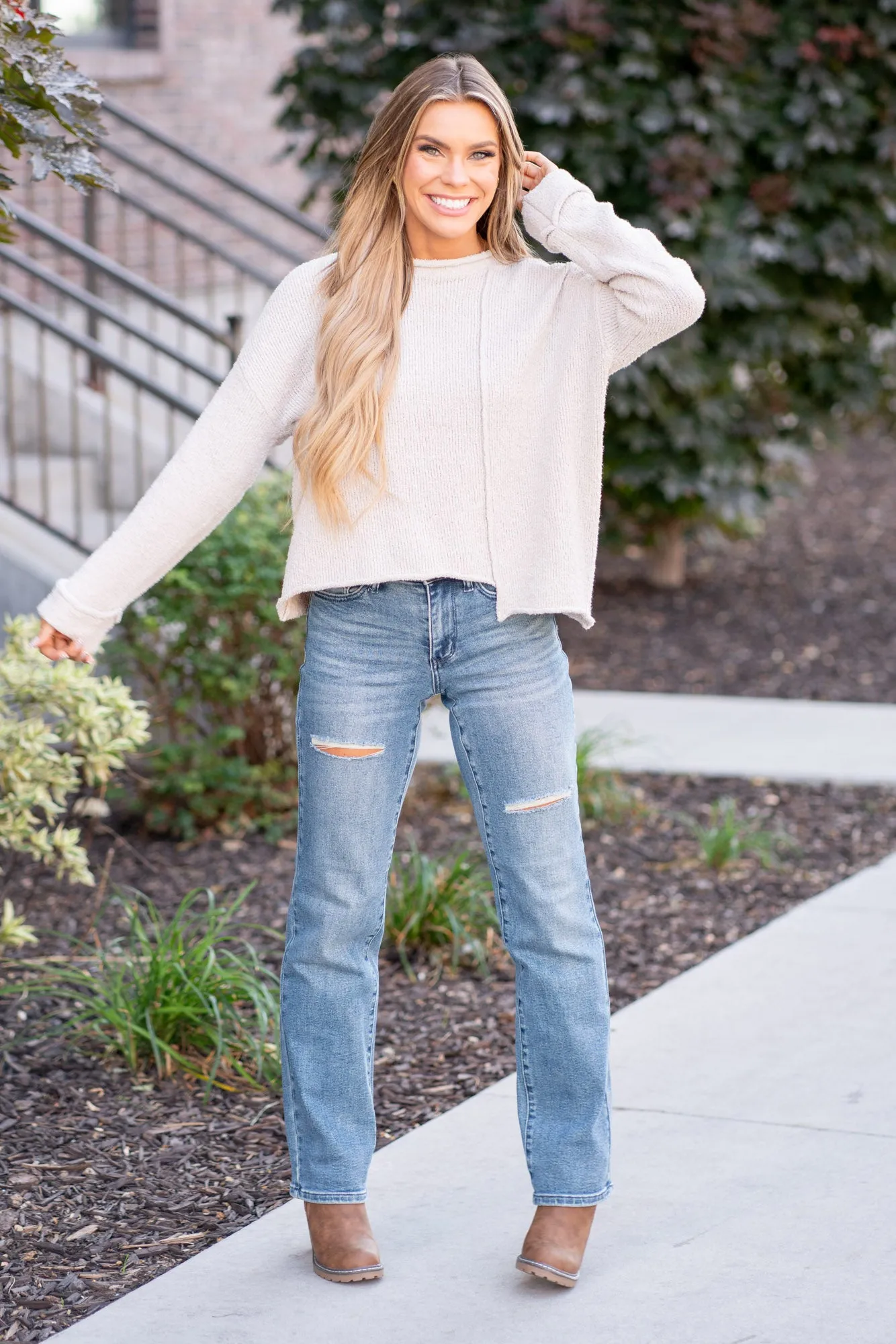 Asymmetric Hem Drop Shoulder Sweater