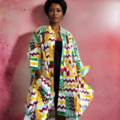 Authentic African Print Big Button Tunic Short Dress Blouse Top