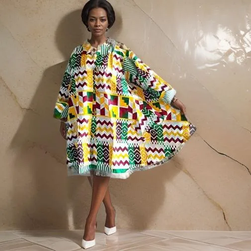 Authentic African Print Big Button Tunic Short Dress Blouse Top