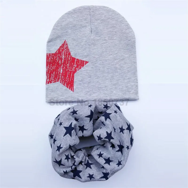 Baby hat scarf Kids Hat Autumn Winter Children scarf-collar Boys Girls warm Beanies Star print Infant Hats baby cap