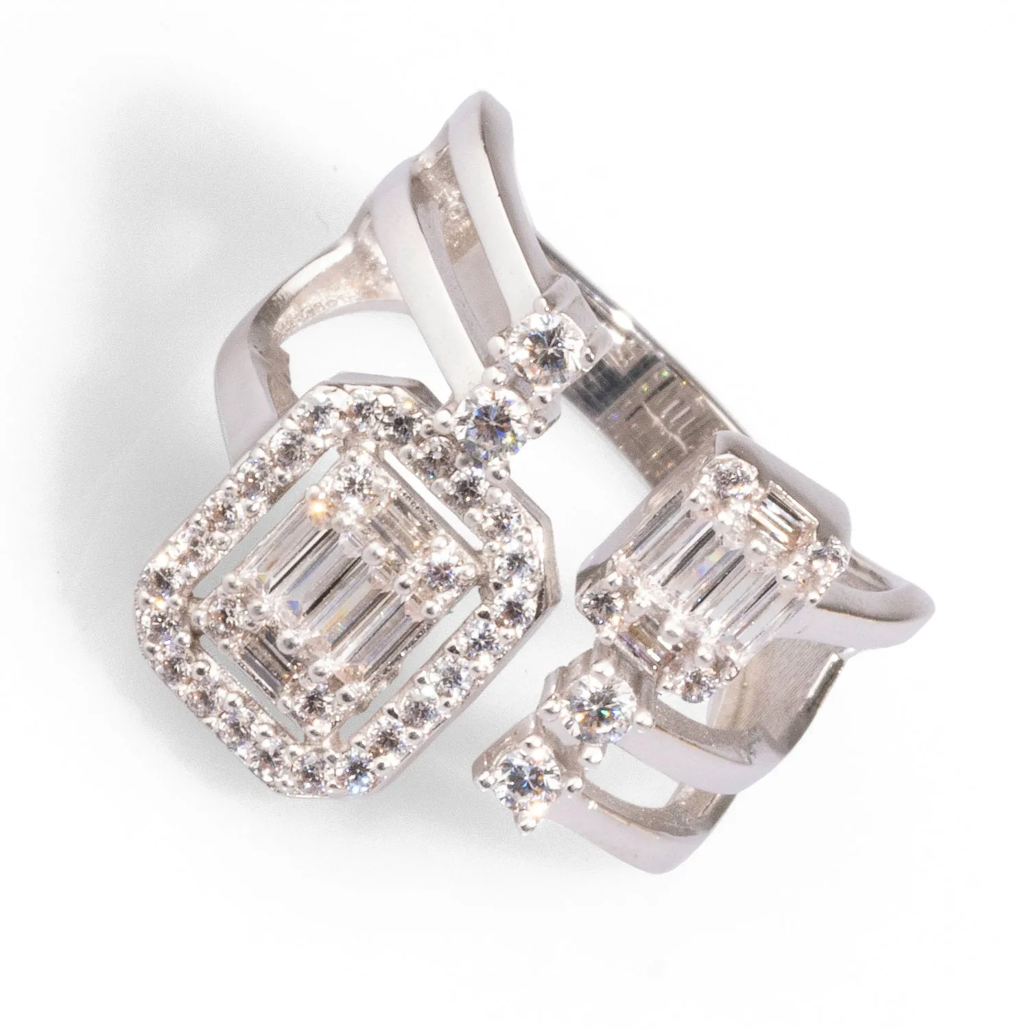 Baguette Diamond Adjustable Sterling Silver Fashion Ring