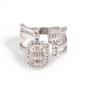 Baguette Diamond Adjustable Sterling Silver Fashion Ring