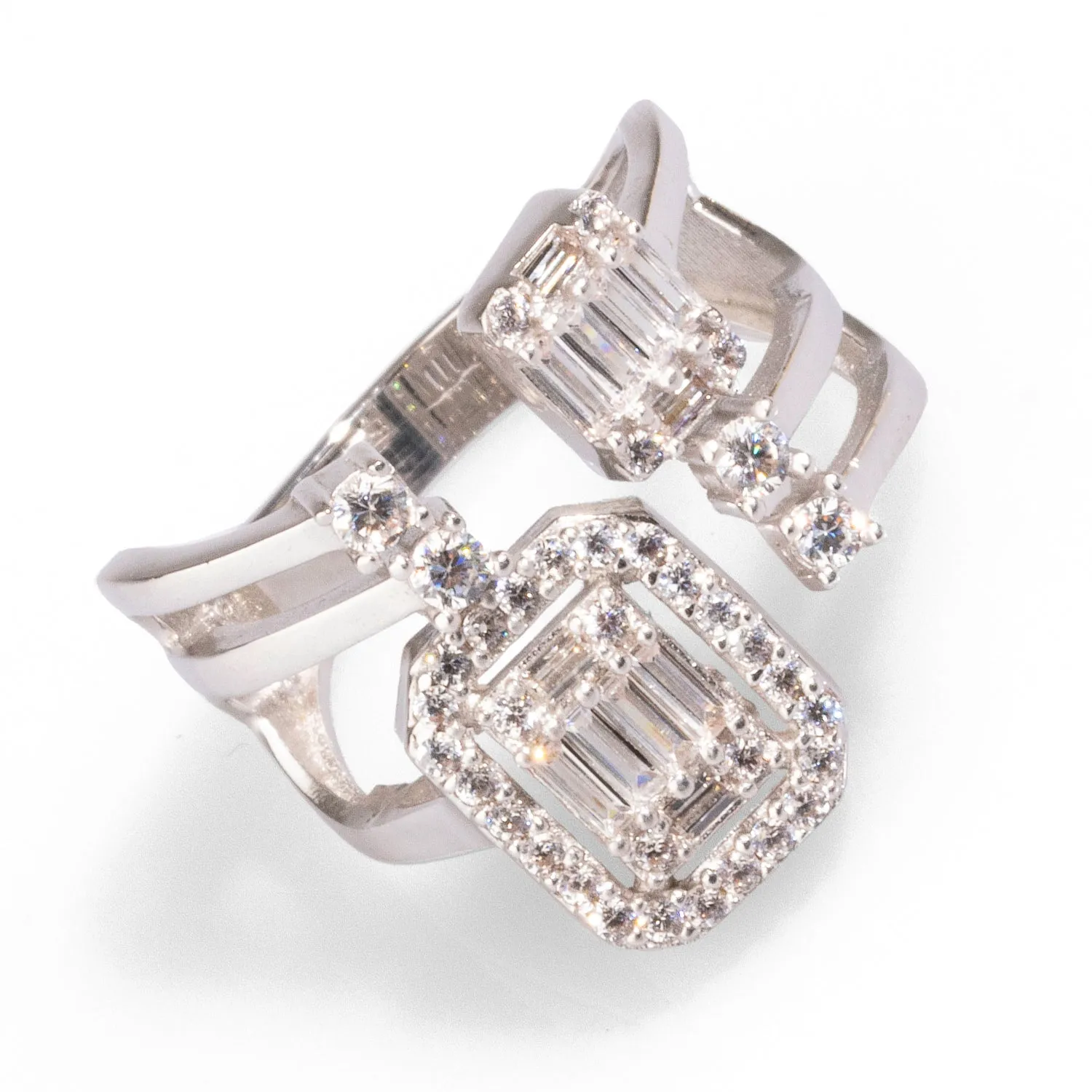 Baguette Diamond Adjustable Sterling Silver Fashion Ring