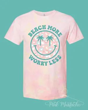 Beach More Worry Less Smiley Tropical Tee / Fun Hippie Vibes Tee